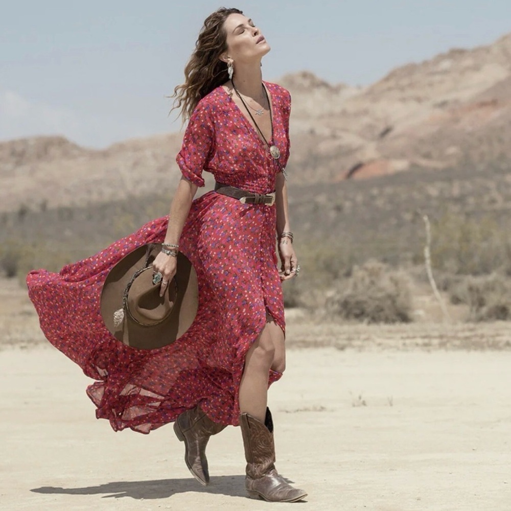 SPELL 🌹Vintage Rambling Rose Red Floral Maxi Dress Small
